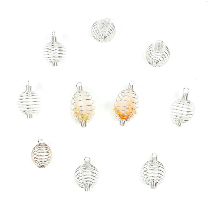 Silver Tone Spiral Wire Cage  Pendants, 1.15" x 1.20" Inch, 5 Pieces in a Pack, #009