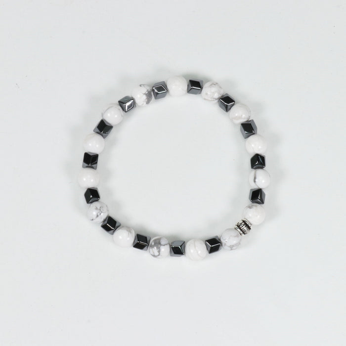 Howlite & Hematite Bracelet, Silver Color, 8mm, 5 Pieces in a Pack #272