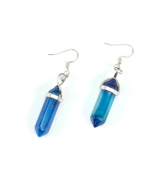 Blue Agate Point Shape Earrings Hook, 0.30" x 1.5" Inch, 5 Pair, #059