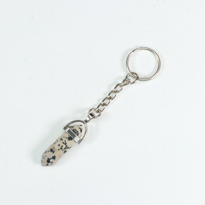 Dalmatian Jasper Point Shape Key Chain, 0.30" x 1.5" Inch, 10 Pieces in a Pack, #015