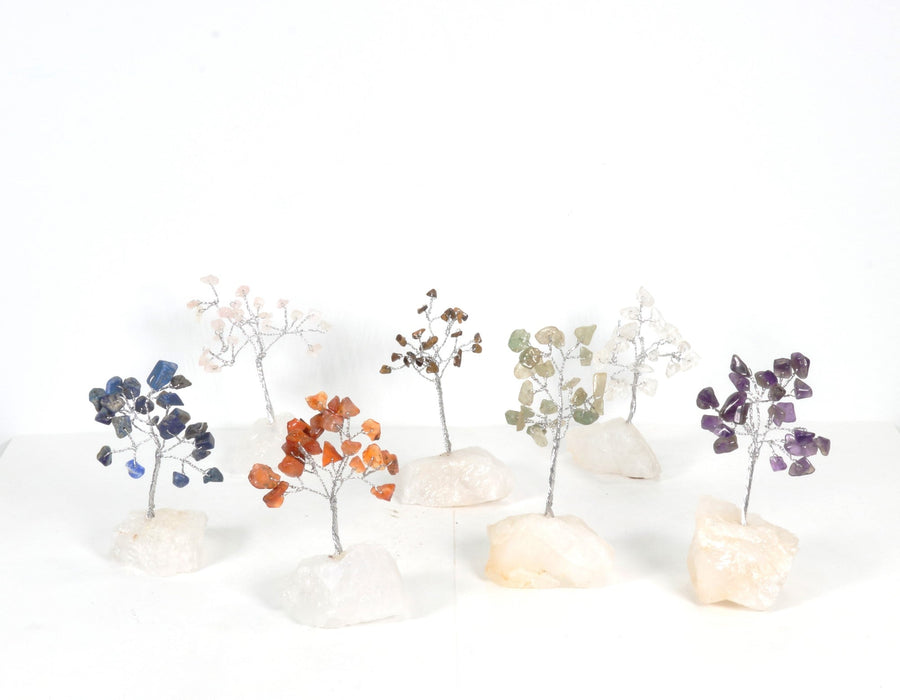 Assorted Stone Clear Quartz Base Mini Tree, 2"-3" Inch, 25 Pieces in a Pack
