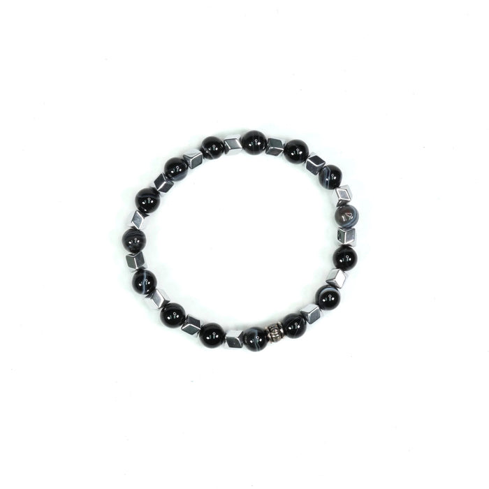 Black Agate & Hematite Bracelet, Silver Color, 8mm, 5 Pieces in a Pack #313