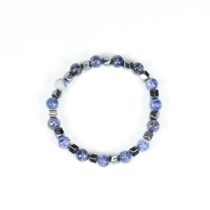 Blue Spot Jasper & Hematite Bracelet, Silver Color, 8mm, 5 Pieces in a Pack #283