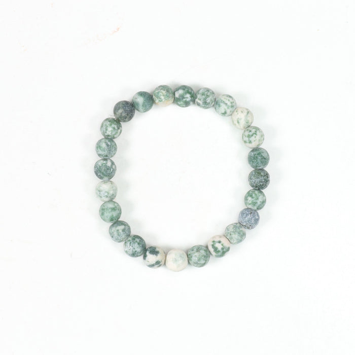 Natural Frosted Green Spot Jasper Bracelet, No Metal, 8 mm, 5 Pieces in a Pack, #155