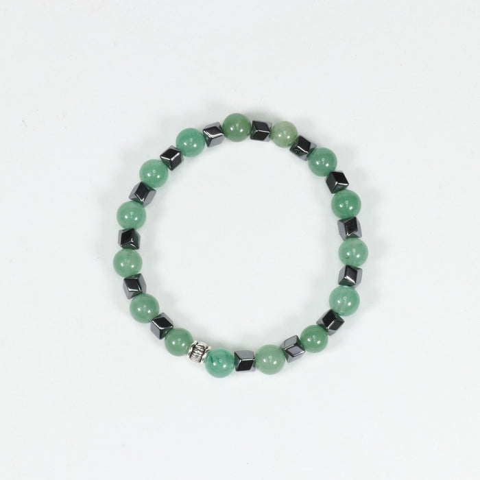 Green Aventurine with Hematite Bracelet 8mm, 5 Pieces in a Pack, #256