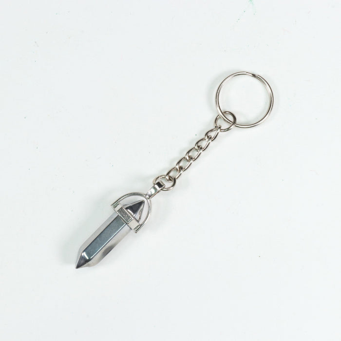 Synthetic Silver Quartz Point Shape Key Chain, 0.30" x 1.5" Inch, 10 Pieces in a Pack, #024