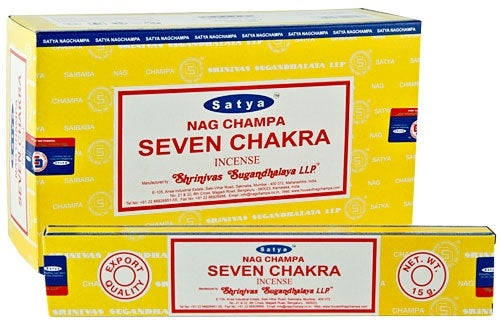 Satya Nag Champa Seven Chakra, Incense Sticks, 15 grams in one Pack, 12 Pack Box