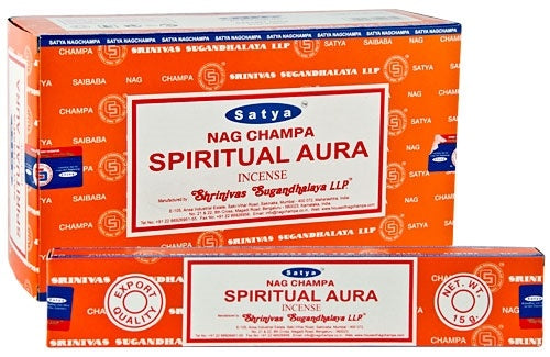 Satya Spiritual Aura, Incense Sticks,15 grams in one Pack, 12 Pack Box