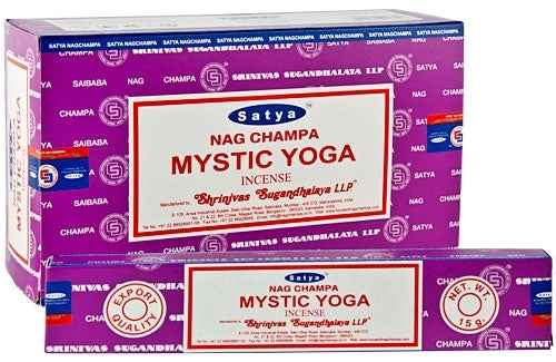 Satya Nag Champa Mystic Yoga, Incense Sticks, 15 grams in one Pack, 12 Pack Box
