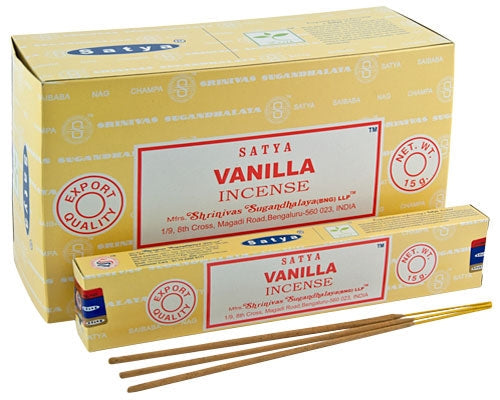 Satya Vanilla, Incense Sticks, 15 grams in one Pack, 12 Pack Box