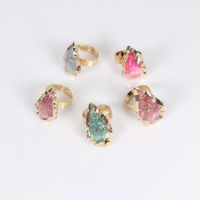 Assorted Stones Raw Ring, Adjustable Size, 10 Pieces in a Pack, #0013