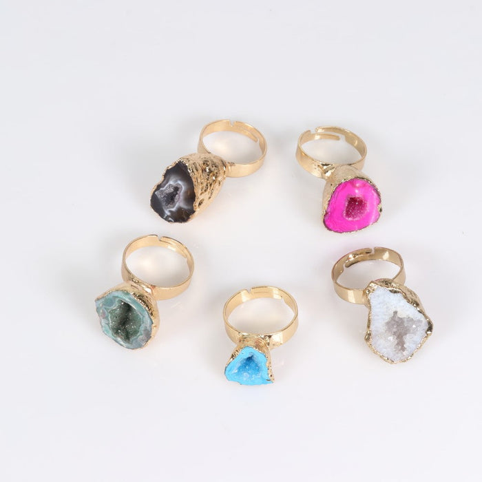 Assorted Stones Raw Ring, Adjustable Size, 10 Pieces in a Pack, #0014