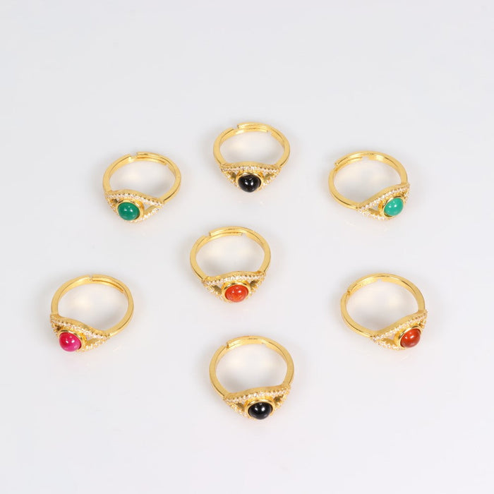 Assorted Stones Shaped Ring, Adjustable Size, 10 Pieces in a Pack, #0002