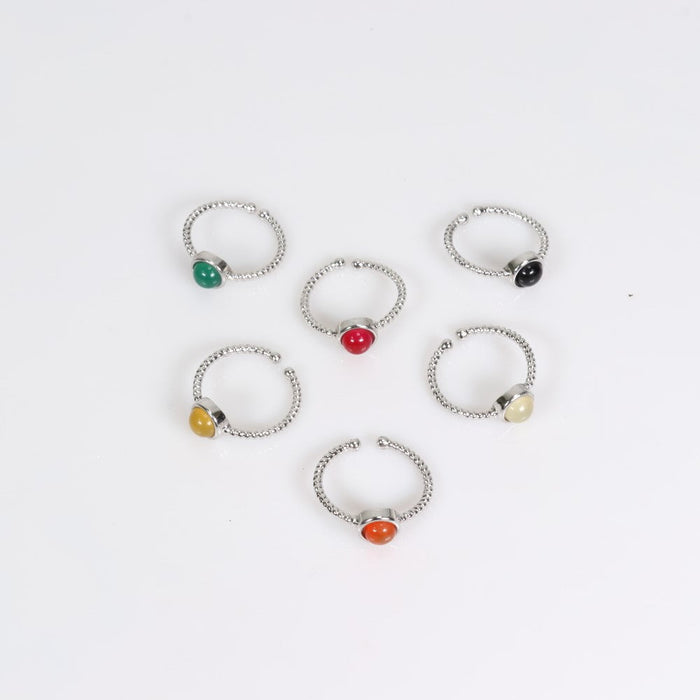 Assorted Stones Shaped Ring, Adjustable Size, 10 Pieces in a Pack, #0003