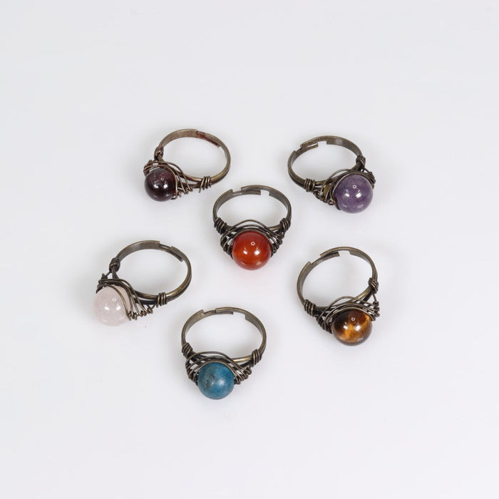 Assorted Stones Shaped Ring, Adjustable Size, 10 Pieces in a Pack, #0026