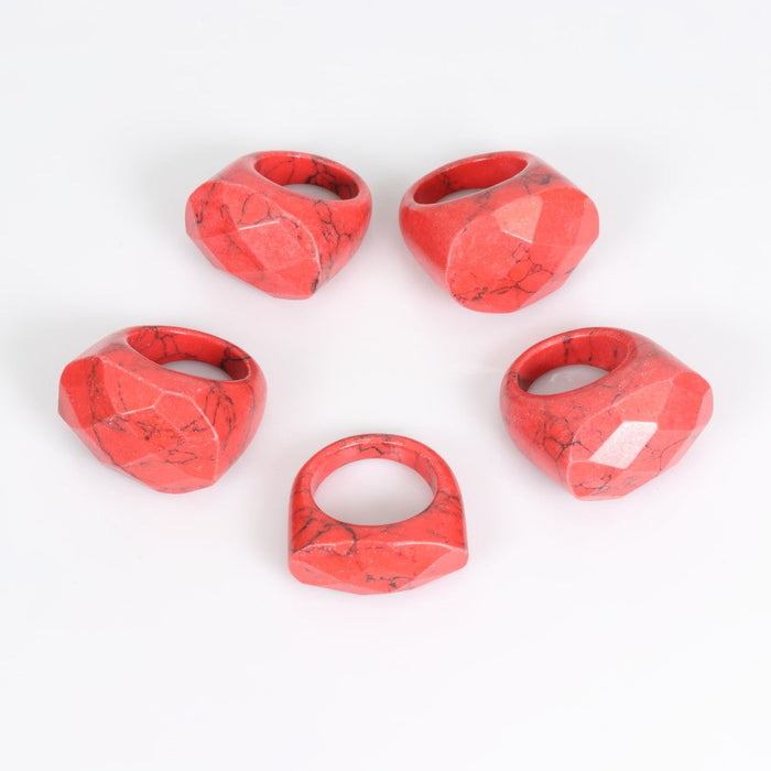 Synt Red Turquoise Shaped Ring, Mix Pack (US Size 7 to 10), 10 Pieces in a Pack, #0011