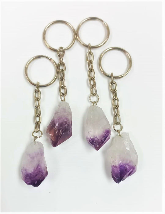 Amethyst Raw Stone Key Chain, 10 Pieces in a Pack, #001
