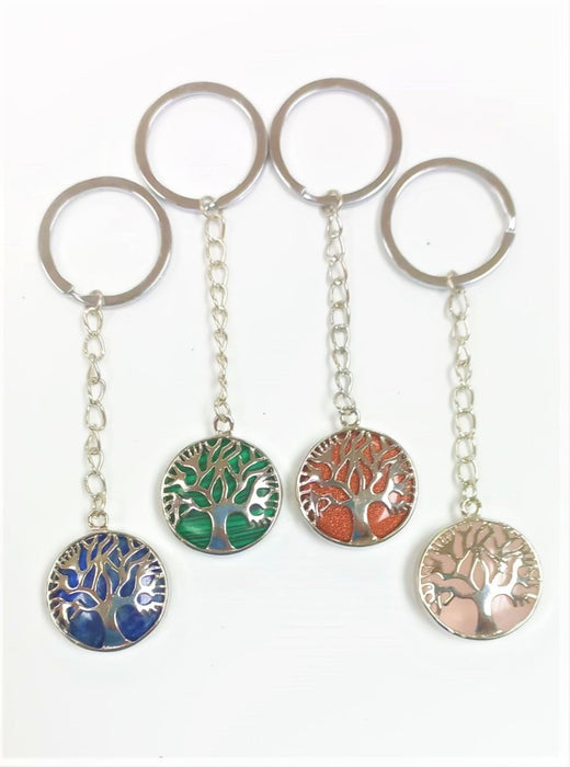Tree of Life Key Chain with Assorted Stones, 10 Pieces in a Pack, #001