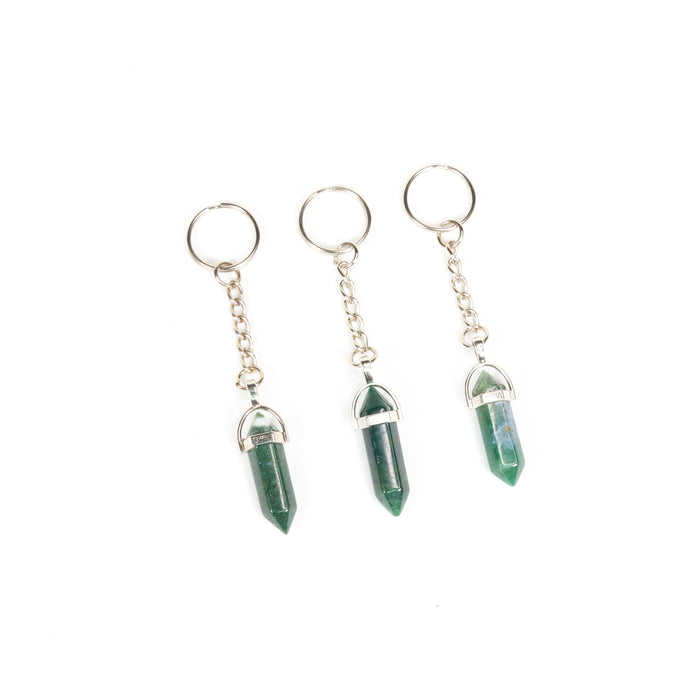 Moss Agate Point Shape Key Chain, 0.30" x 1.5" Inch, 10 Pieces in a Pack, #066