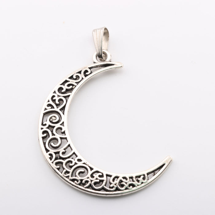 Moon Shaped Brass Pendant, Silver Color,  2" Inch, 10 Pieces in a Pack, #119