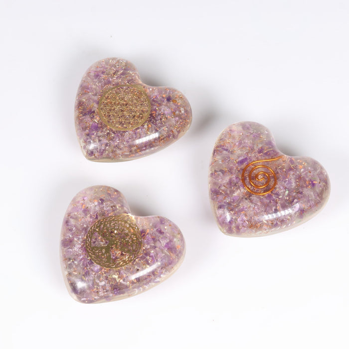 Amethyst-Orgonite Heart, 1.35" Inch, 5 Pieces in a Pack