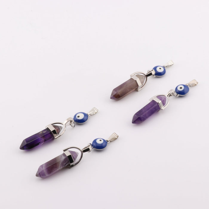 Amethyst Point Shape Pendant with Evil Eye, 0.30" x 1.5" Inch, 5 Pieces in a Pack, #092