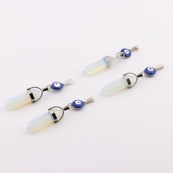 Opalite Point Shape Pendant with Evil Eye, 0.30" x 1.5" Inch, 5 Pieces in a Pack, #094