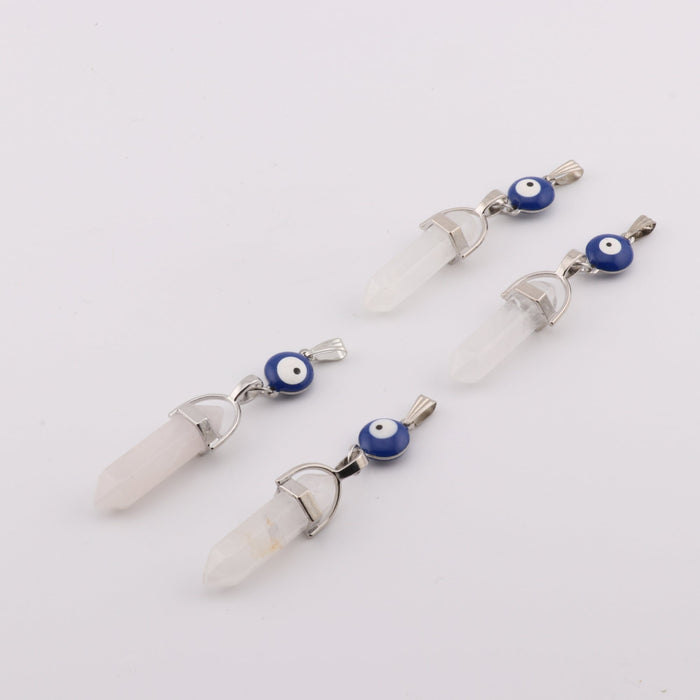Clear Quartz Point Shape Pendant with Evil Eye, 0.30" x 1.5" Inch, 5 Pieces in a Pack, #095