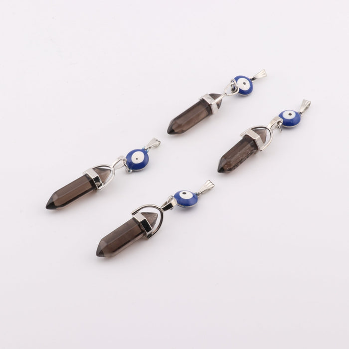 Smoky Quartz Point Shape Pendant with Evil Eye, 0.30" x 1.5" Inch, 5 Pieces in a Pack, #096