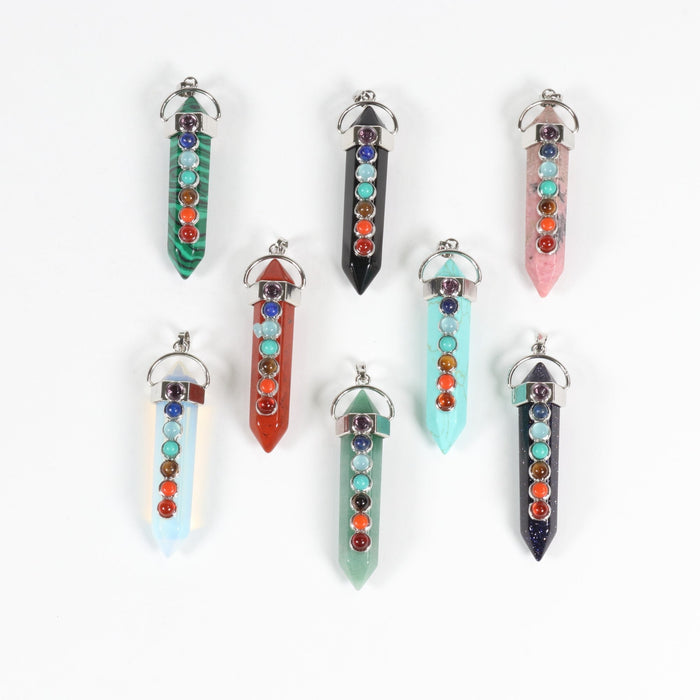 Assorted Stones Point Shape Pendants, 0.30" x 1.5" Inch, 5 Pieces in a Pack, #080