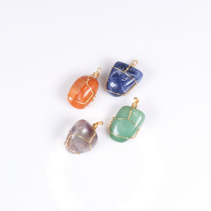 Assorted Stone Wire Wrapped Pendants, 0.70" x 1.20" Inch, 5 Pieces in a Pack, #002