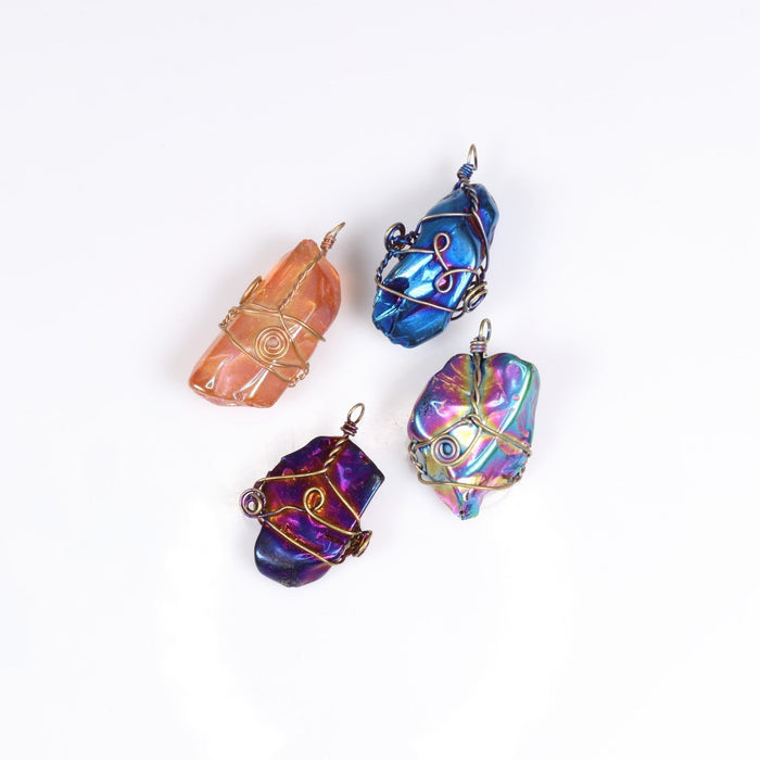 Assorted Stone Wire Wrapped Pendants, 0.65" x 1.30" x 0.15" Inch, 5 Pieces in a Pack, #004