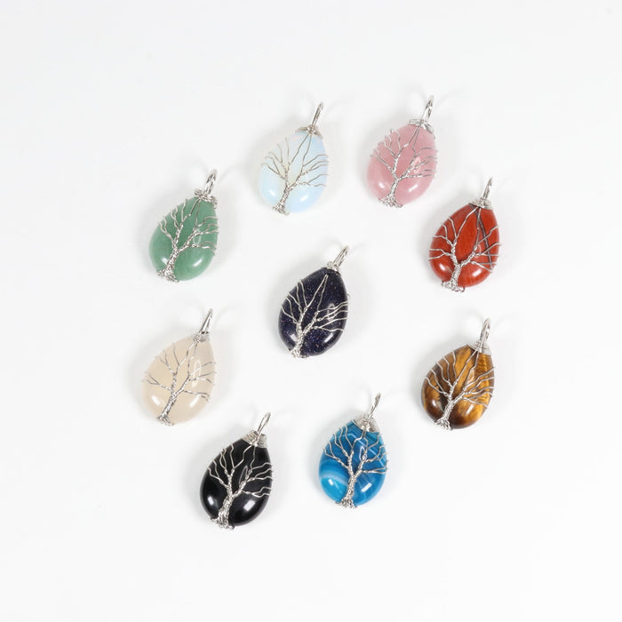 Assorted Stones Wire Wrapped Pendants, 1.00" x 1.75" x 0.40" Inch, 5 Pieces in a Pack, #015