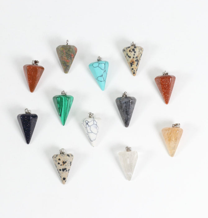 Assorted Stones Pendulum Shaped Pendants, 0.55" x 1.05" Inch, 5 Pieces in a Pack, #075