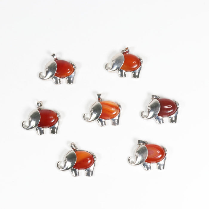 Carnelian Elephant Shaped Pendants, 1.50" x 1.10" x 0.30" Inch, 5 Pieces in a Pack, #072