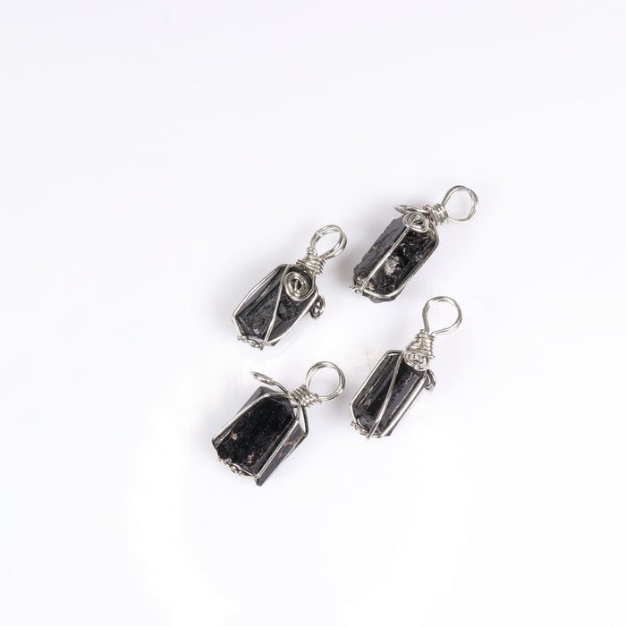 Black Tourmaline Wire Wrapped Pendants, 0.50" x 1.45" Inch, 5 Pieces in a Pack, #005