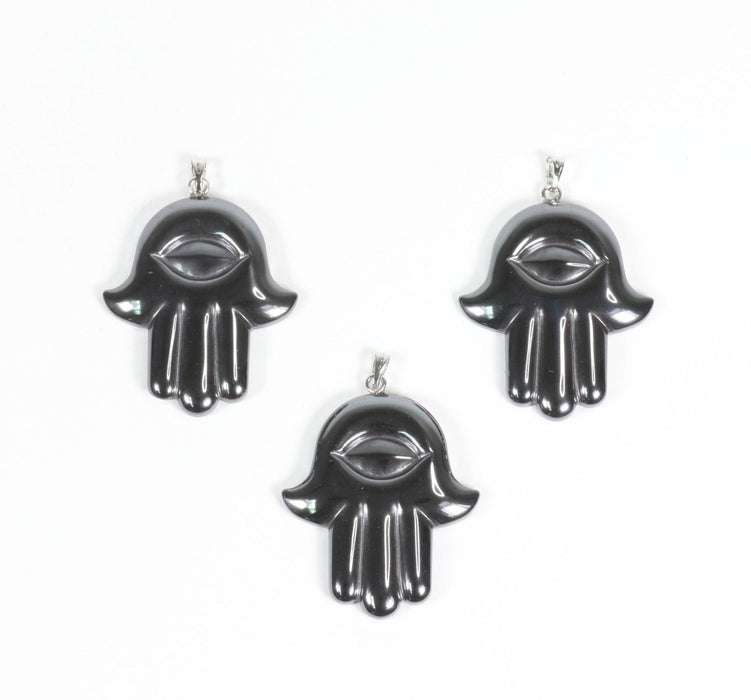 Hematite Shaped Pendants, Hamsa Hand, 1.40" x 1.70" x 0.20" Inch, 5 Pieces in a Pack, #054