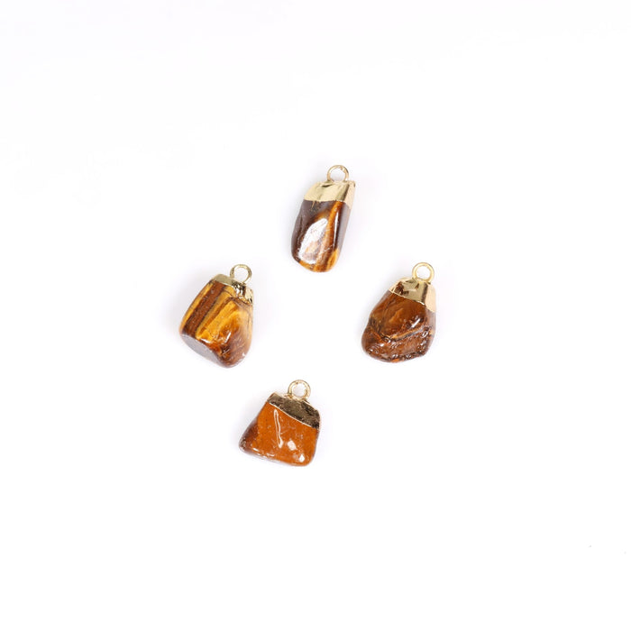 Tiger Eye Mixed Shape Pendants, Gold Plated, 5 Pieces in a Pack, #014