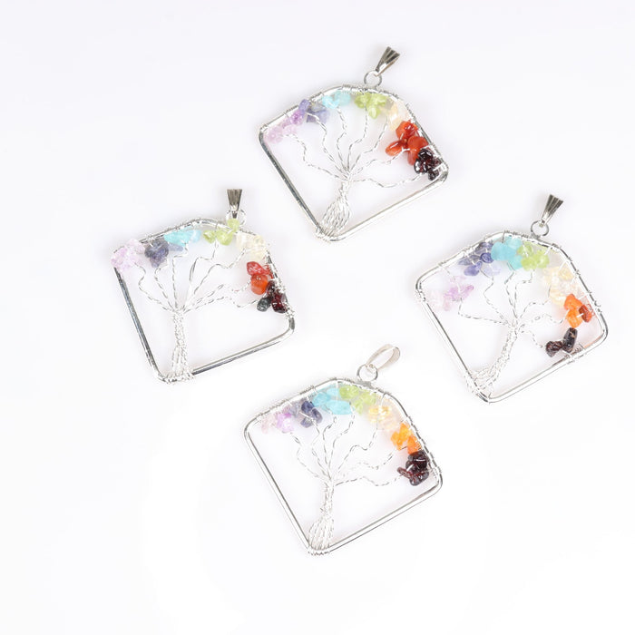 Assorted Shape Chakra Tree of Life  Pendants, 1.70" x 1.80" x 0.05" Inch, 5 Pieces in a Pack, #002