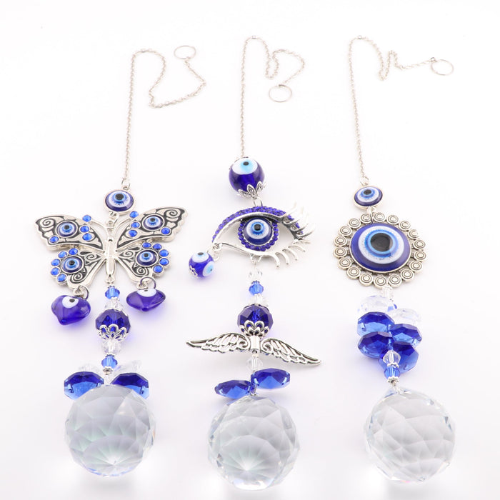 Evil Eye Sun Catcher, with Mix Figure Alloy, Silver Color, 15" Inch, Mix Pack, 3 Pieces in a Pack, #009