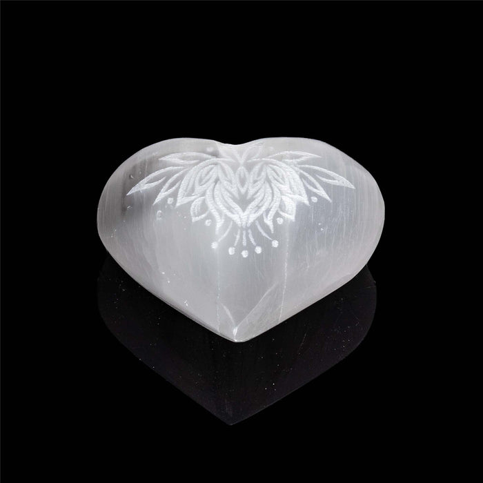 Selenite Engraved Heart, 3"-3,5" Inch, #002