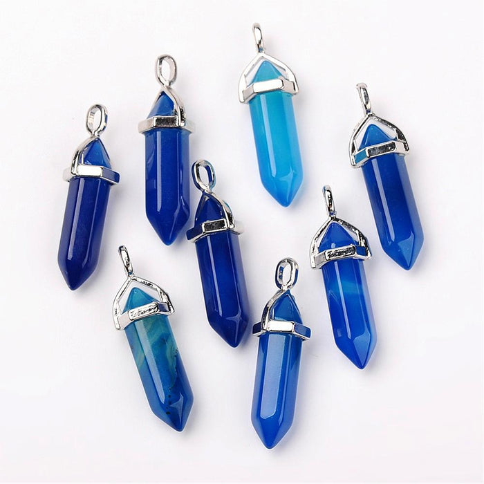 Dyed Blue Agate Point Shape Pendants, 0.30" x 1.5" Inch, 5 Pieces in a Pack, #013