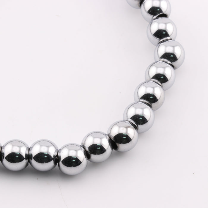 Synthetic Electroplated Hematite Bracelet, Non-magnetic, Silver Color, 8 mm, 5 Pieces in a Pack, #245