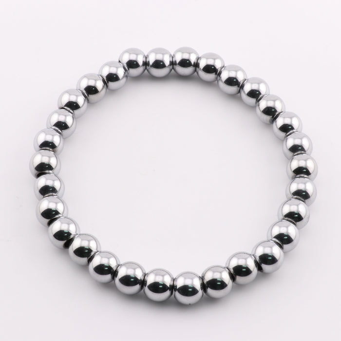Synthetic Electroplated Hematite Bracelet, Non-magnetic, Silver Color, 8 mm, 5 Pieces in a Pack, #245