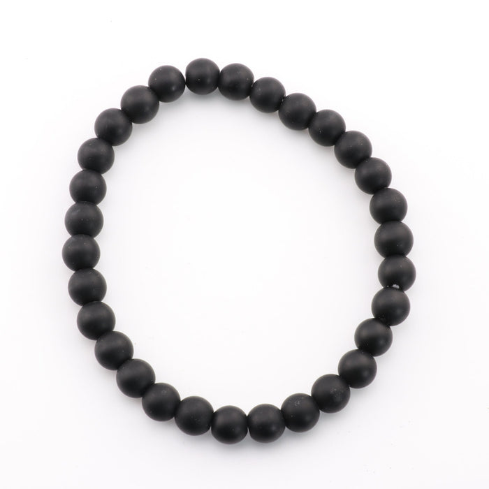 Natural Black Stone/Frosted Black Onyx Bracelet, No Metal, 6mm, 5 Pieces in a Pack #214