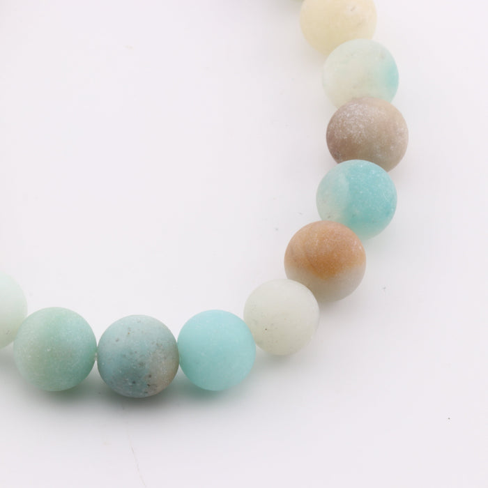 Natural Frosted Flower Amazonite Bracelet, No Metal, 8 mm, 5 Pieces in a Pack, #272