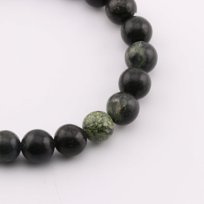 Natural Serpentine/Green Lace Stone Bracelet, No Metal, 8 mm, 5 Pieces in a Pack, #257