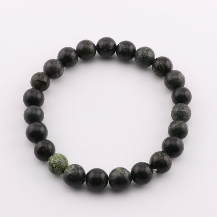 Natural Serpentine/Green Lace Stone Bracelet, No Metal, 8 mm, 5 Pieces in a Pack, #257