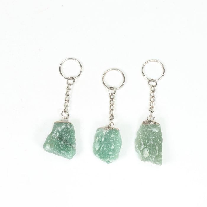 Green Aventurine Raw Stone Key Chain, 10 Pieces in a Pack, #077