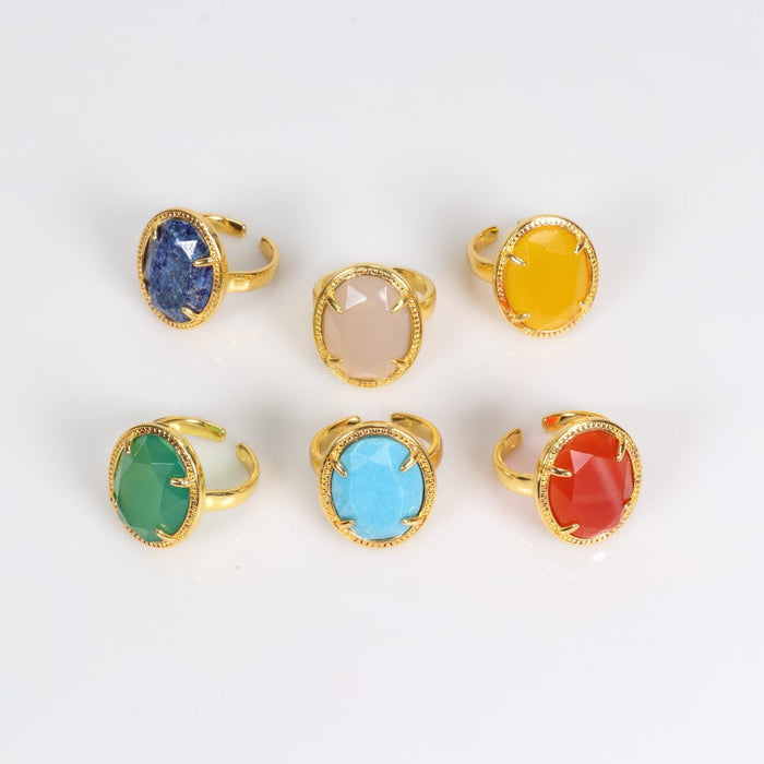Assorted Stones Shaped Ring, Adjustable Size, 10 Pieces in a Pack, #0034